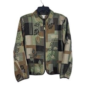 Christopher & Banks Women’s XL Tapestry Zip Up Jacket Patchwork Leaf Fall Tones